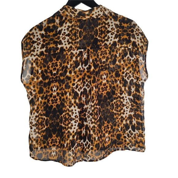 Bisou Bisou Leopard Cheetah Print Boxy Sheer Button Up Top - Picture 2 of 7